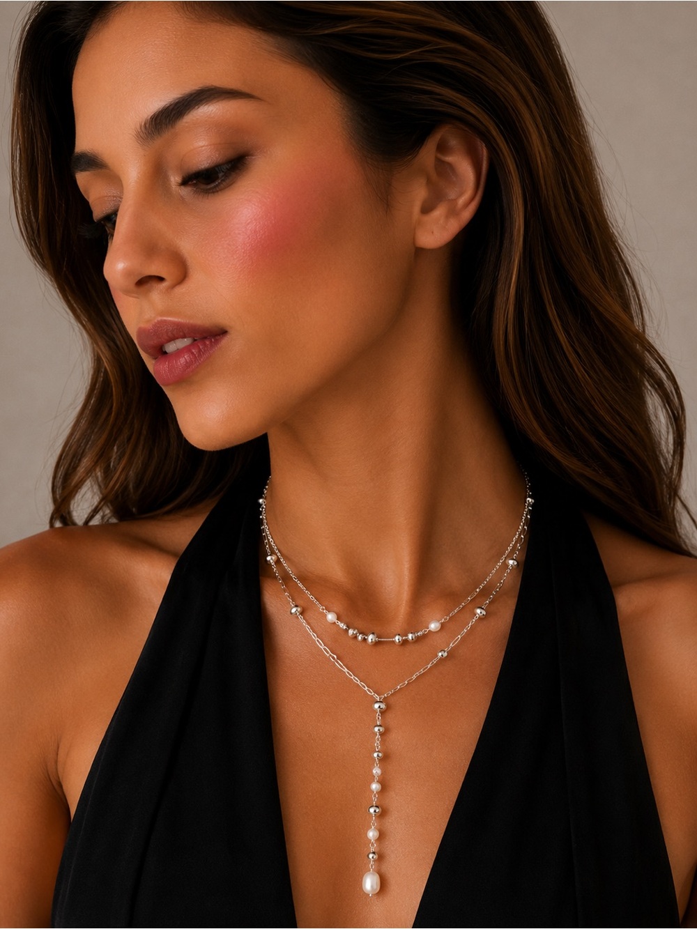 Bella Uno Silver Plated Freshwater Cultured Pearl Layered Lariat Necklace